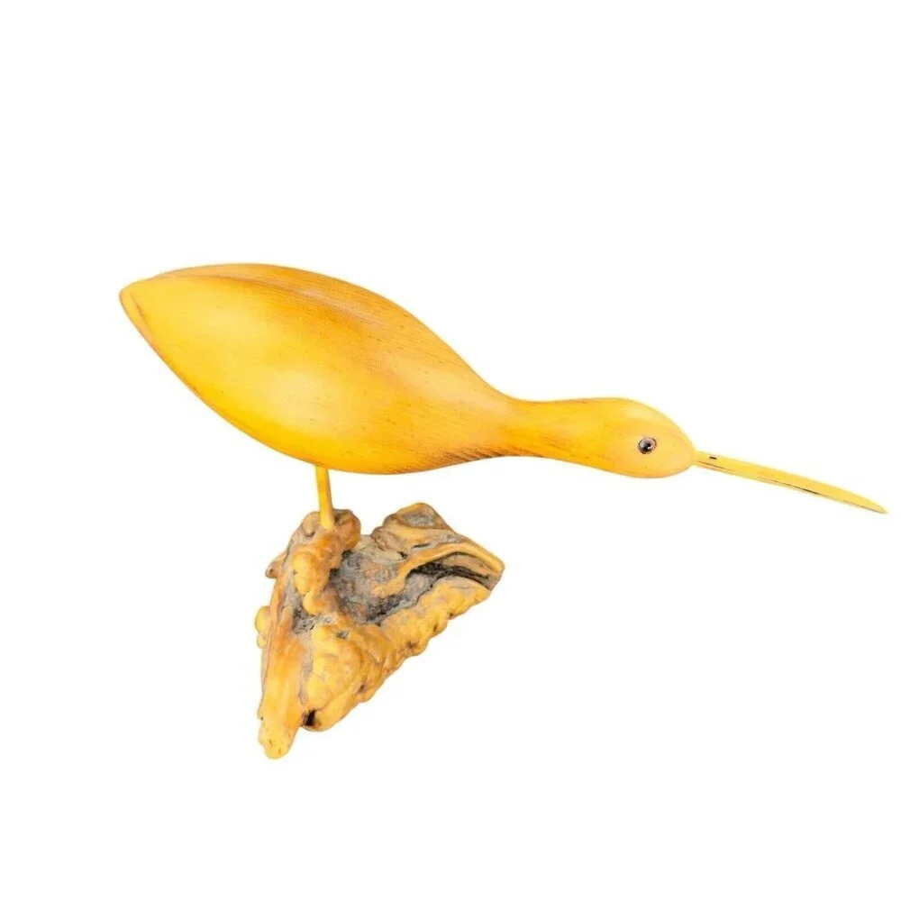 1989 K L Osborn Hand Carved Shore Bird Wood Figurine On Driftwood Hand‎ Made Vtg
